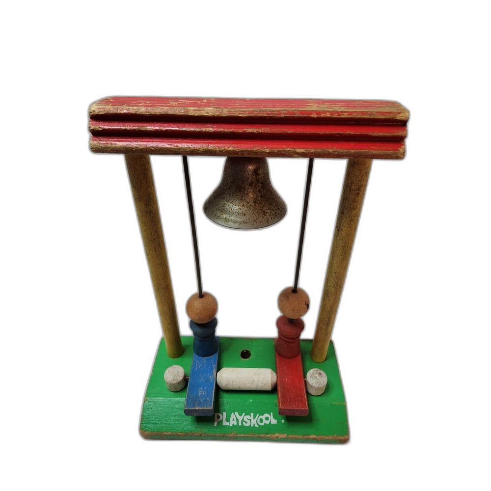 Vintage Playskool Wooden Lever Bell Carnival Theme Toy